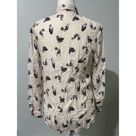 Zara xs bird print button front long sleeve top - Picture 5 of 7
